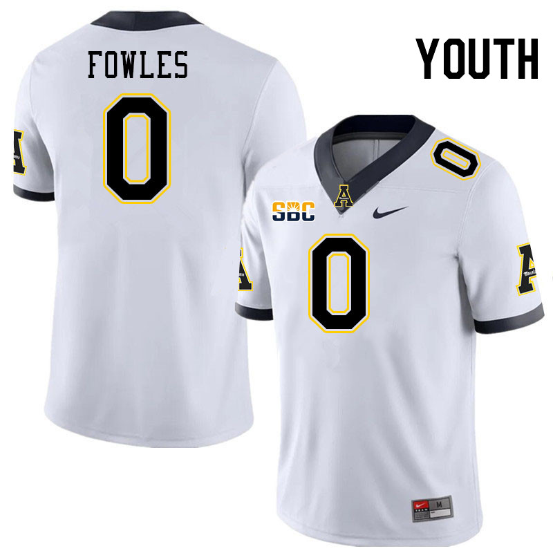 Youth #0 William Fowles Appalachian State Mountaineers College Football Jerseys Stitched-White